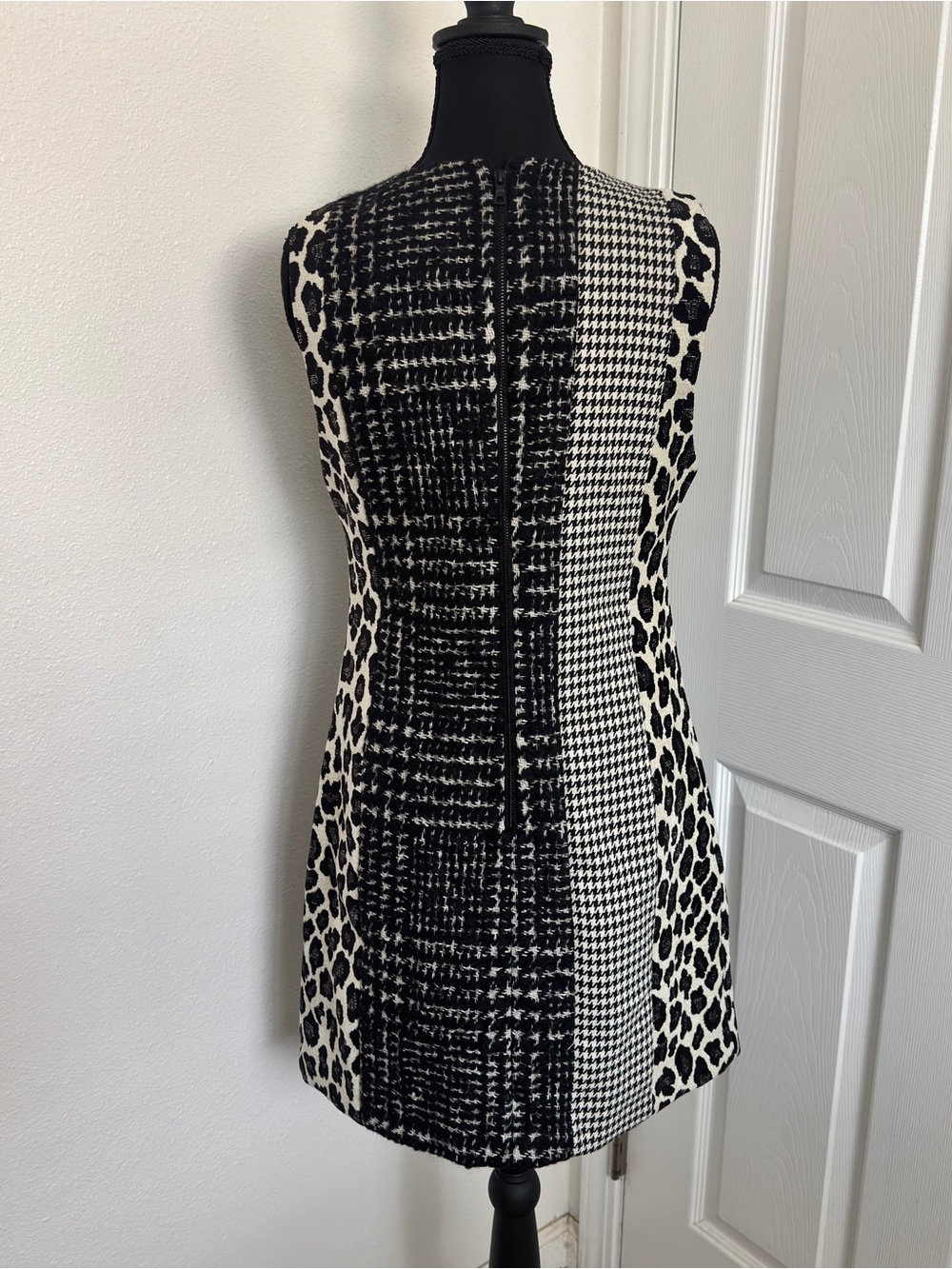 Alice + Olivia Clyde Patchwork Tweed Shift Dress Leopard Plaid Wool NWT 4 - Picture 2 of 6